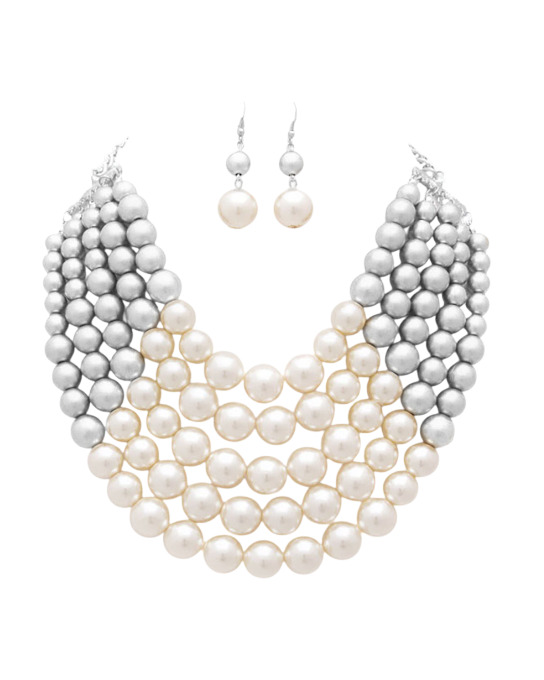 Five Strand Pearl Necklace Set GRAY
