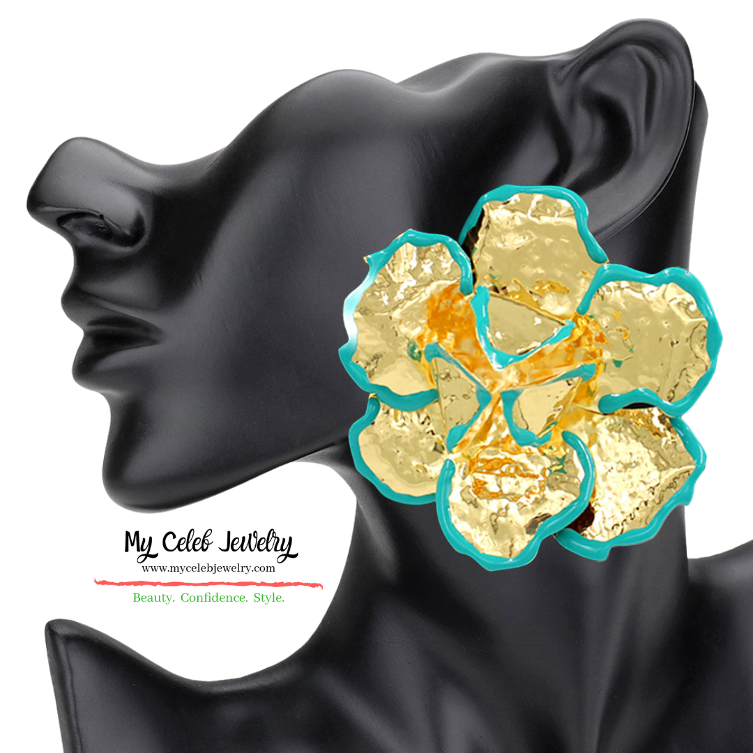 Bloom Floral Statement Earring TURQ