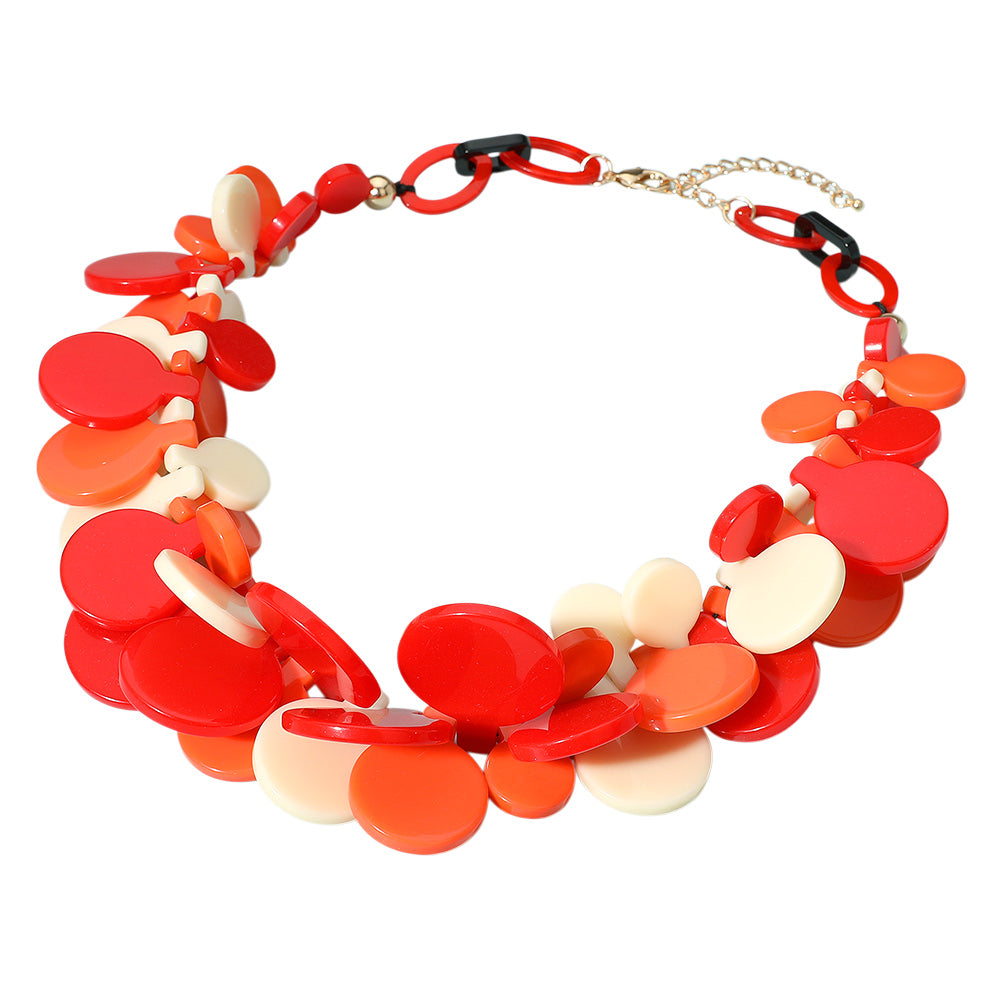 Colorful Beaded Disc Necklace Red