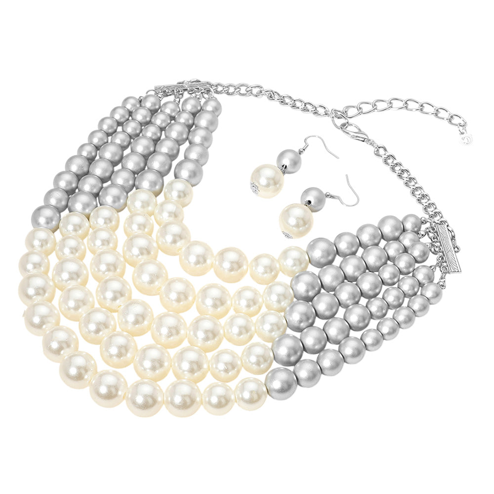 Five Strand Pearl Necklace Set GRAY