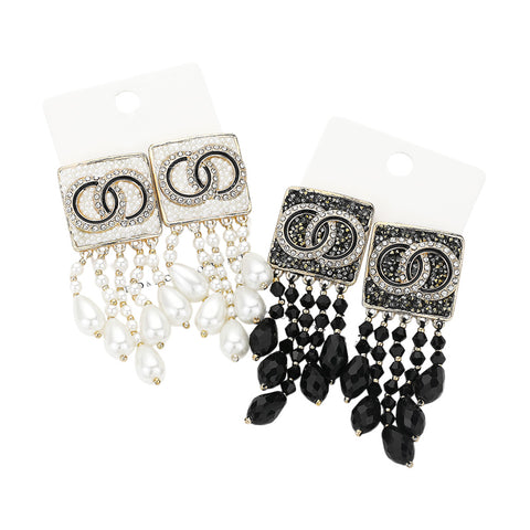 Square Pearl Fringe Earrings 2 PAIRS SET