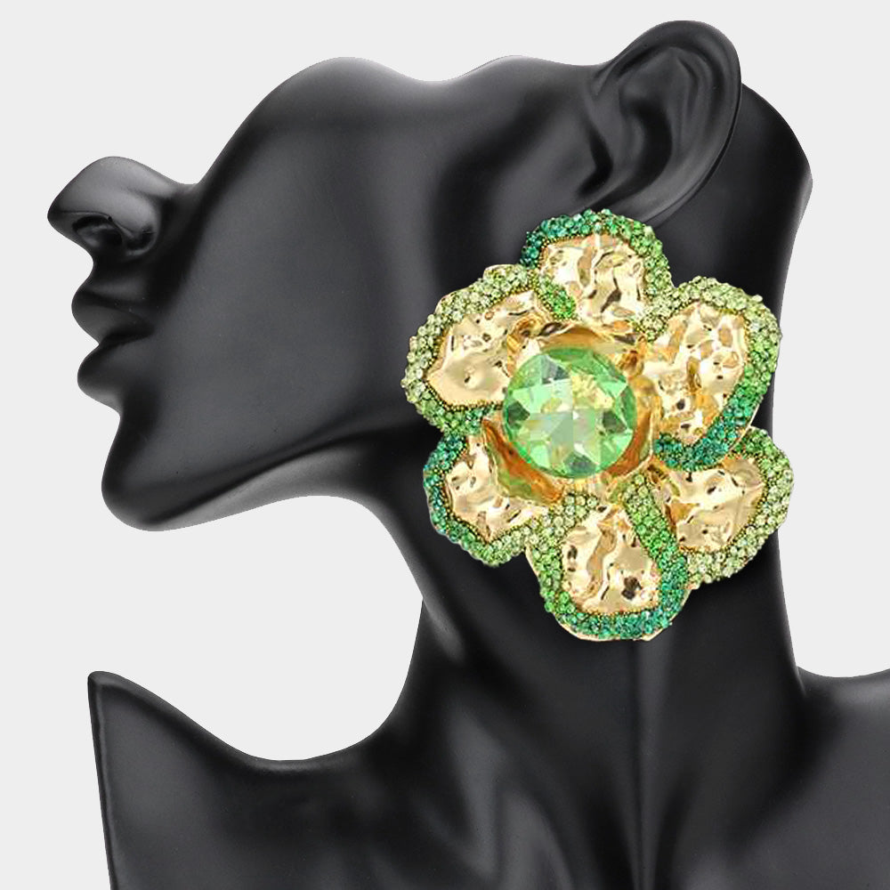 Embellished Bloom Floral Earring GREEN