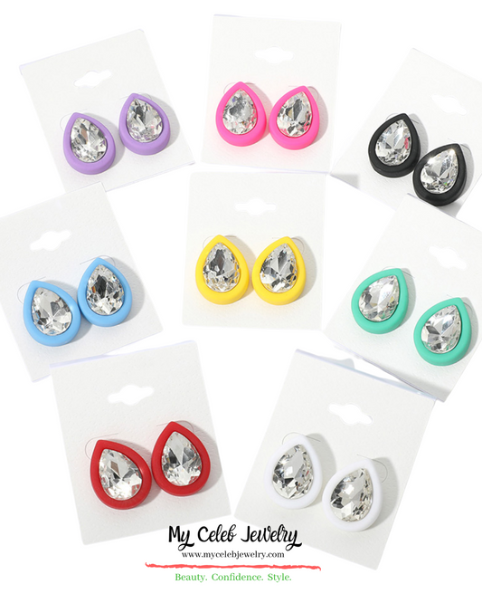 Tear Drop Stone Stud Earrings