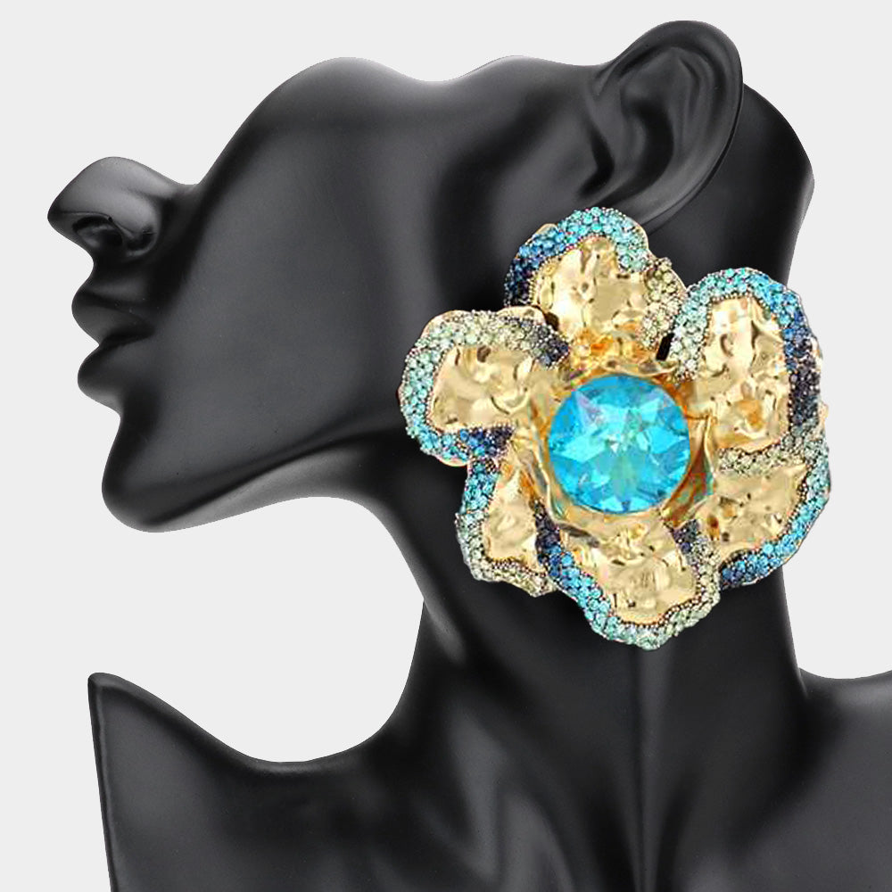Embellished Bloom Floral Earring TURQUOISE