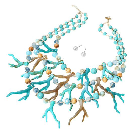 Sea Life Statement Necklace TURQ & TAN