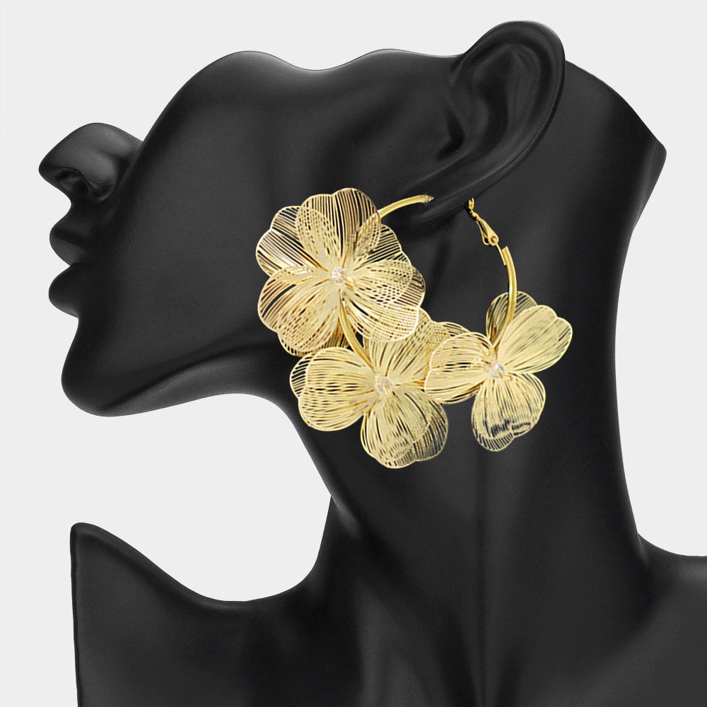 Gold Flower Hoop Earring